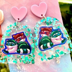 Lisa Frank Raccoon Acrylic Sticker Earrings